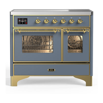 ILVE Majestic III 40-Inch Induction Range with 6 Induction Elements, 3.82 cu. ft. Oven, Blue Grey with Brass Trim, Triple Glass Door, UMDIB40NR3BGG