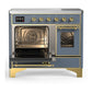 ILVE Majestic III 40-Inch Induction Range with 6 Induction Elements, 3.82 cu. ft. Oven, Blue Grey with Brass Trim, Triple Glass Door, UMDIB40NR3BGG