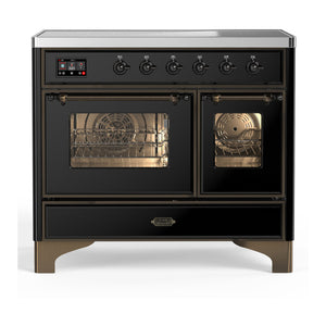 ILVE Majestic III 40-Inch Induction Range with 6 Induction Elements, 3.82 cu. ft. Oven, Glossy Black with Burnished Trim, Triple Glass Door, UMDIB40NR3BKB