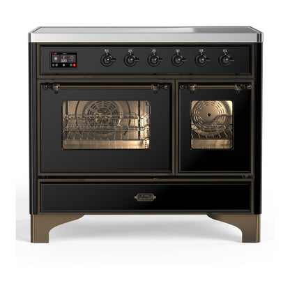 ILVE Majestic III 40-Inch Induction Range with 6 Induction Elements, 3.82 cu. ft. Oven, Glossy Black with Burnished Trim, Triple Glass Door, UMDIB40NR3BKB
