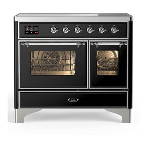 ILVE Majestic III 40-Inch Induction Range with 6 Induction Elements, 3.82 cu. ft. Oven, Glossy Black with Chrome Trim, Triple Glass Door, UMDIB40NR3BKC