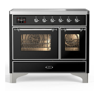 ILVE Majestic III 40-Inch Induction Range with 6 Induction Elements, 3.82 cu. ft. Oven, Glossy Black with Chrome Trim, Triple Glass Door, UMDIB40NR3BKC