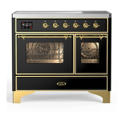 ILVE Majestic III 40-Inch Induction Range with 6 Induction Elements, 3.82 cu. ft. Oven, Glossy Black with Brass Trim, Triple Glass Door, UMDIB40NR3BKG
