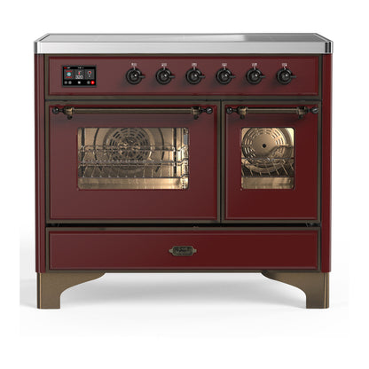 ILVE Majestic III 40-Inch Induction Range with 6 Induction Elements, 3.82 cu. ft. Oven, Burgundy with Burnished Trim, Triple Glass Door, UMDIB40NR3BUB