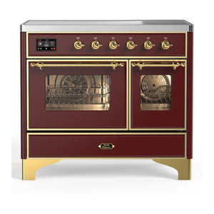 ILVE Majestic III 40-Inch Induction Range with 6 Induction Elements, 3.82 cu. ft. Oven, Burgundy with Brass Trim, Triple Glass Door, UMDIB40NR3BUG