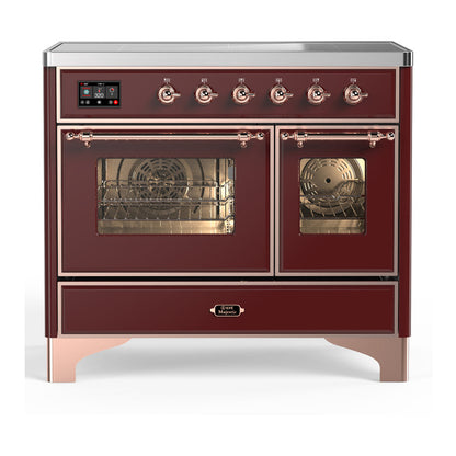 ILVE Majestic III 40-Inch Induction Range with 6 Induction Elements, 3.82 cu. ft. Oven, Burgundy with Copper Trim, Triple Glass Door, UMDIB40NR3BUP