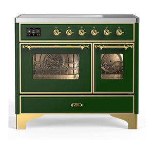 ILVE Majestic III 40-Inch Induction Range with 6 Induction Elements, 3.82 cu. ft. Oven, Emerald Green with Brass Trim, Triple Glass Door, UMDIB40NR3EGG