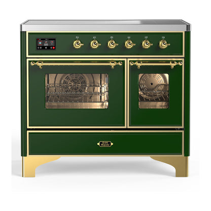 ILVE Majestic III 40-Inch Induction Range with 6 Induction Elements, 3.82 cu. ft. Oven, Emerald Green with Brass Trim, Triple Glass Door, UMDIB40NR3EGG