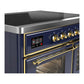 ILVE Majestic III 40-Inch Induction Range with 6 Induction Elements, 3.82 cu. ft. Oven, Mightnight Blue with Brass Trim, Triple Glass Door, UMDIB40NR3MBG