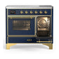ILVE Majestic III 40-Inch Induction Range with 6 Induction Elements, 3.82 cu. ft. Oven, Mightnight Blue with Brass Trim, Triple Glass Door, UMDIB40NR3MBG