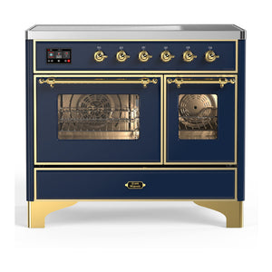 ILVE Majestic III 40-Inch Induction Range with 6 Induction Elements, 3.82 cu. ft. Oven, Mightnight Blue with Brass Trim, Triple Glass Door, UMDIB40NR3MBG