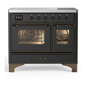 ILVE Majestic III 40-Inch Induction Range with 6 Induction Elements, 3.82 cu. ft. Oven, Matte Graphite with Burnished Trim, Triple Glass Door, UMDIB40NR3MGB