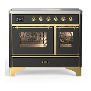 ILVE Majestic III 40-Inch Induction Range with 6 Induction Elements, 3.82 cu. ft. Oven, Matte Graphite with Brass Trim, Triple Glass Door, UMDIB40NR3MGG