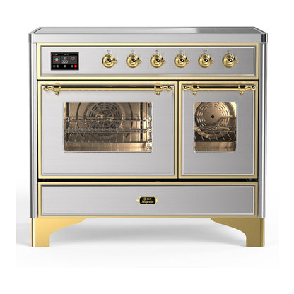 ILVE Majestic III 40-Inch Induction Range with 6 Induction Elements, 3.82 cu. ft. Oven, Stainless Steel with Brass Trim, Triple Glass Door, UMDIB40NR3SSG