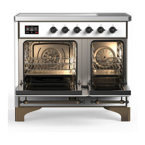 ILVE Majestic III 40-Inch Induction Range with 6 Induction Elements, 3.82 cu. ft. Oven, White with Burnished Trim, Triple Glass Door, UMDIB40NR3WHB