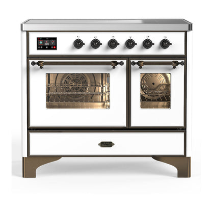 ILVE Majestic III 40-Inch Induction Range with 6 Induction Elements, 3.82 cu. ft. Oven, White with Burnished Trim, Triple Glass Door, UMDIB40NR3WHB