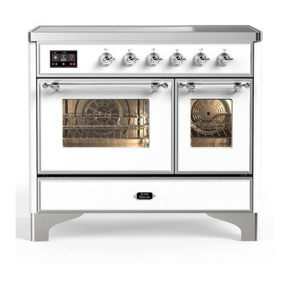 ILVE Majestic III 40-Inch Induction Range with 6 Induction Elements, 3.82 cu. ft. Oven, White with Chrome Trim, Triple Glass Door, UMDIB40NR3WHC