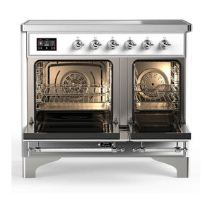 ILVE Majestic III 40-Inch Induction Range with 6 Induction Elements, 3.82 cu. ft. Oven, White with Chrome Trim, Triple Glass Door, UMDIB40NR3WHC