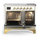 ILVE Majestic III 40-Inch Induction Range with 6 Induction Elements, 3.82 cu. ft. Oven, White with Brass Trim, Triple Glass Door, UMDIB40NR3WHG