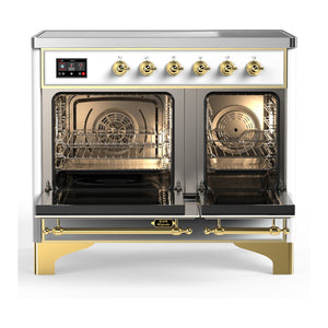 ILVE Majestic III 40-Inch Induction Range with 6 Induction Elements, 3.82 cu. ft. Oven, White with Brass Trim, Triple Glass Door, UMDIB40NR3WHG