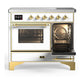 ILVE Majestic III 40-Inch Induction Range with 6 Induction Elements, 3.82 cu. ft. Oven, White with Brass Trim, Triple Glass Door, UMDIB40NR3WHG
