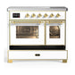 ILVE Majestic III 40-Inch Induction Range with 6 Induction Elements, 3.82 cu. ft. Oven, White with Brass Trim, Triple Glass Door, UMDIB40NR3WHG