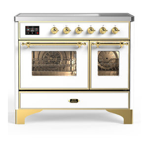 ILVE Majestic III 40-Inch Induction Range with 6 Induction Elements, 3.82 cu. ft. Oven, White with Brass Trim, Triple Glass Door, UMDIB40NR3WHG