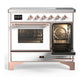 ILVE Majestic III 40-Inch Induction Range with 6 Induction Elements, 3.82 cu. ft. Oven, White with Copper Trim, Triple Glass Door, UMDIB40NR3WHP