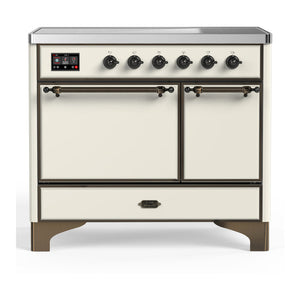 ILVE Majestic III 40-Inch Induction Range with 6 Induction Elements, 3.82 cu. ft. Oven, Antique White with Burnished Trim, Solid Door, UMDIB40QNR3AWB