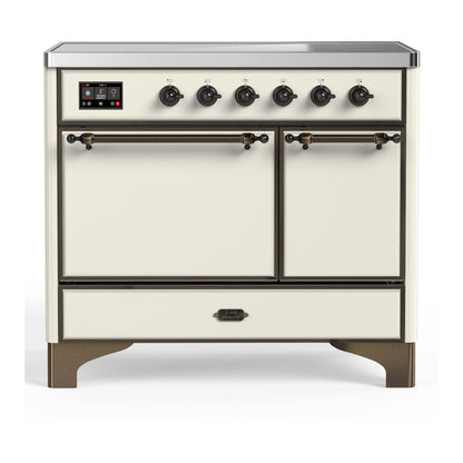 ILVE Majestic III 40-Inch Induction Range with 6 Induction Elements, 3.82 cu. ft. Oven, Antique White with Burnished Trim, Solid Door, UMDIB40QNR3AWB