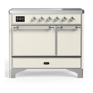 ILVE Majestic III 40-Inch Induction Range with 6 Induction Elements, 3.82 cu. ft. Oven, Antique White with Chrome Trim, Solid Door, UMDIB40QNR3AWC