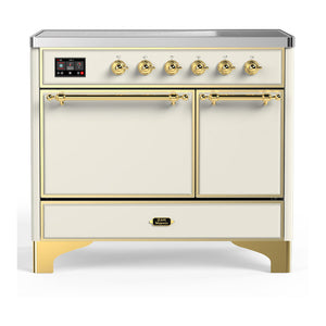 ILVE Majestic III 40-Inch Induction Range with 6 Induction Elements, 3.82 cu. ft. Oven, Antique White with Brass Trim, Solid Door, UMDIB40QNR3AWG