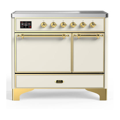 ILVE Majestic III 40-Inch Induction Range with 6 Induction Elements, 3.82 cu. ft. Oven, Antique White with Brass Trim, Solid Door, UMDIB40QNR3AWG