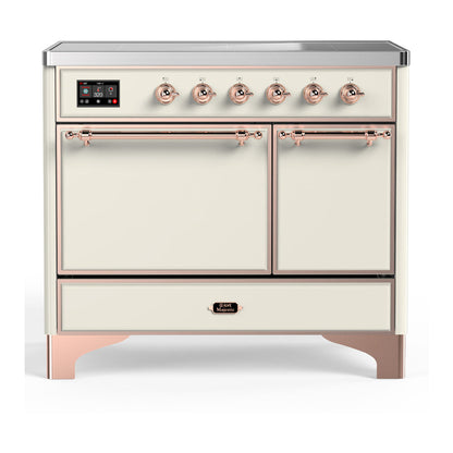 ILVE Majestic III 40-Inch Induction Range with 6 Induction Elements, 3.82 cu. ft. Oven, Antique White with Copper Trim, Solid Door, UMDIB40QNR3AWP