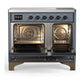 ILVE Majestic III 40-Inch Induction Range with 6 Induction Elements, 3.82 cu. ft. Oven, Blue Grey with Burnished Trim, Solid Door, UMDIB40QNR3BGB