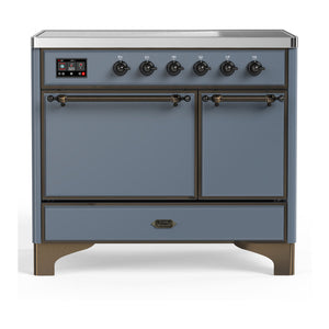 ILVE Majestic III 40-Inch Induction Range with 6 Induction Elements, 3.82 cu. ft. Oven, Blue Grey with Burnished Trim, Solid Door, UMDIB40QNR3BGB