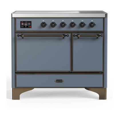 ILVE Majestic III 40-Inch Induction Range with 6 Induction Elements, 3.82 cu. ft. Oven, Blue Grey with Burnished Trim, Solid Door, UMDIB40QNR3BGB
