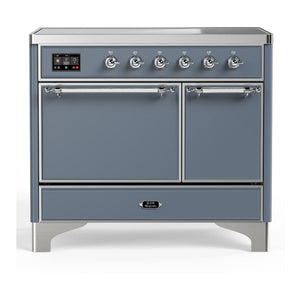 ILVE Majestic III 40-Inch Induction Range with 6 Induction Elements, 3.82 cu. ft. Oven, Blue Grey with Chrome Trim, Solid Door, UMDIB40QNR3BGC