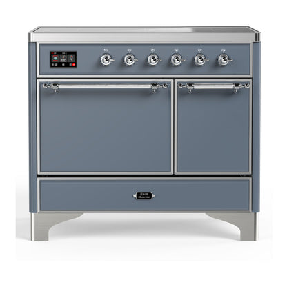 ILVE Majestic III 40-Inch Induction Range with 6 Induction Elements, 3.82 cu. ft. Oven, Blue Grey with Chrome Trim, Solid Door, UMDIB40QNR3BGC