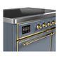 ILVE Majestic III 40-Inch Induction Range with 6 Induction Elements, 3.82 cu. ft. Oven, Blue Grey with Brass Trim, Solid Door, UMDIB40QNR3BGG