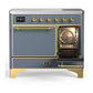 ILVE Majestic III 40-Inch Induction Range with 6 Induction Elements, 3.82 cu. ft. Oven, Blue Grey with Brass Trim, Solid Door, UMDIB40QNR3BGG