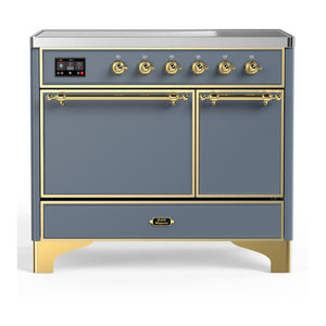 ILVE Majestic III 40-Inch Induction Range with 6 Induction Elements, 3.82 cu. ft. Oven, Blue Grey with Brass Trim, Solid Door, UMDIB40QNR3BGG