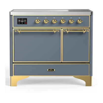 ILVE Majestic III 40-Inch Induction Range with 6 Induction Elements, 3.82 cu. ft. Oven, Blue Grey with Brass Trim, Solid Door, UMDIB40QNR3BGG
