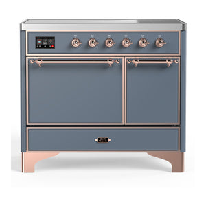 ILVE Majestic III 40-Inch Induction Range with 6 Induction Elements, 3.82 cu. ft. Oven, Blue Grey with Copper Trim, Solid Door, UMDIB40QNR3BGP