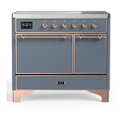 ILVE Majestic III 40-Inch Induction Range with 6 Induction Elements, 3.82 cu. ft. Oven, Blue Grey with Copper Trim, Solid Door, UMDIB40QNR3BGP