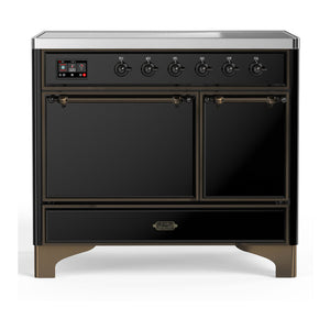 ILVE Majestic III 40-Inch Induction Range with 6 Induction Elements, 3.82 cu. ft. Oven, Glossy Black with Burnished Trim, Solid Door, UMDIB40QNR3BKB
