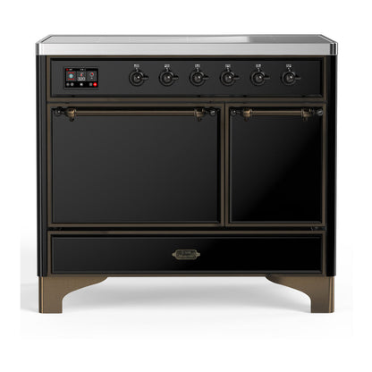 ILVE Majestic III 40-Inch Induction Range with 6 Induction Elements, 3.82 cu. ft. Oven, Glossy Black with Burnished Trim, Solid Door, UMDIB40QNR3BKB
