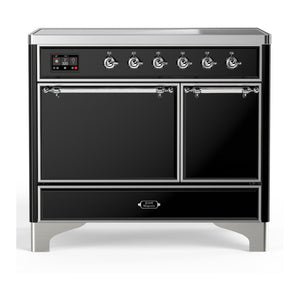 ILVE Majestic III 40-Inch Induction Range with 6 Induction Elements, 3.82 cu. ft. Oven, Glossy Black with Chrome Trim, Solid Door, UMDIB40QNR3BKC