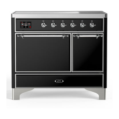 ILVE Majestic III 40-Inch Induction Range with 6 Induction Elements, 3.82 cu. ft. Oven, Glossy Black with Chrome Trim, Solid Door, UMDIB40QNR3BKC