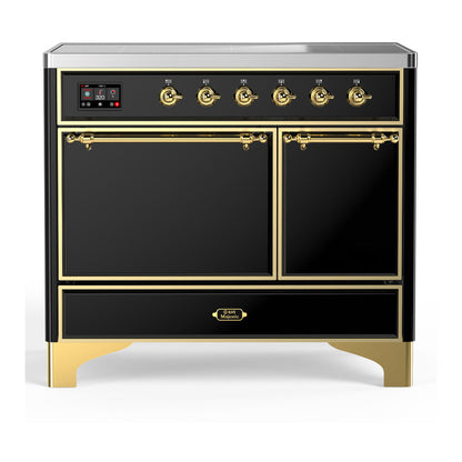 ILVE Majestic III 40-Inch Induction Range with 6 Induction Elements, 3.82 cu. ft. Oven, Glossy Black with Brass Trim, Solid Door, UMDIB40QNR3BKG